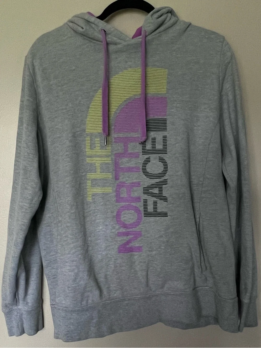 The North Face Heather Gray Hoodie with Pink Interior & Drawcords